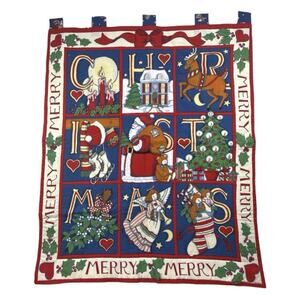 Susan Winget Christmas Quilt Patchwork Wall Hanging Holiday Decor 38X32 Tab Top